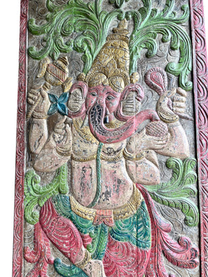 Vintage Ganesha Sliding Barn Door Colorful Carved India Wall Panel Art 84