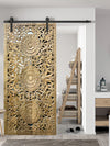 Triple Lotus Carved Lattice Wood Door Vintage Sliding Double Doors 80x36