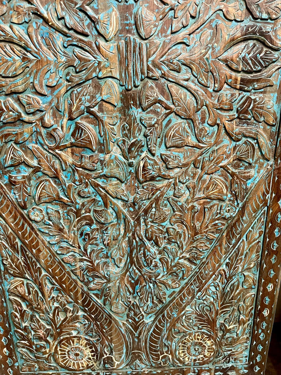 Carved Wood Sliding Barn Door Headboard Blue Lotus Garden Double Doors 96x42