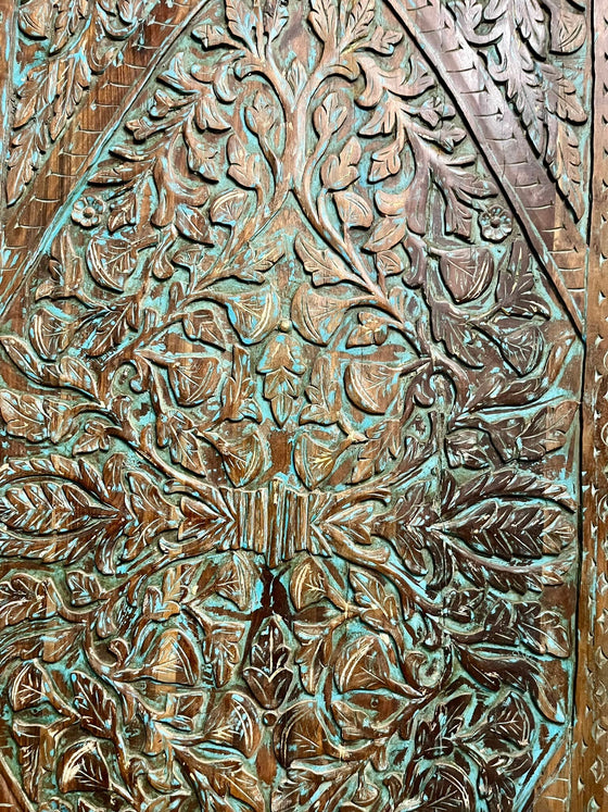 Carved Wood Sliding Barn Door Headboard Blue Lotus Garden Double Doors 96x42