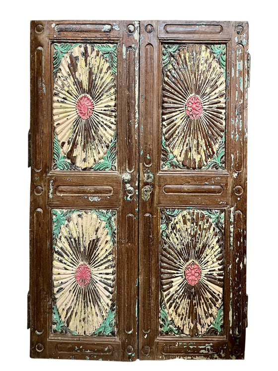 Antique Indian window, Carved Window Shutter Wall Decor 26x44