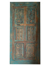 Vintage Blue Carved Sliding Barn Doors, Rustic Farmhouse Barndoor 