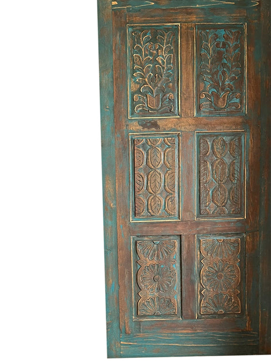 Vintage Blue Carved Sliding Barn Doors Rustic Farmhouse Barndoor 93x43.5