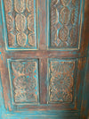 Vintage Blue Carved Sliding Barn Doors Rustic Farmhouse Barndoor 93x43.5