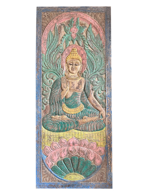 Vintage Carved Door, Colorful Buddha Carved Door, Shabby Chic Barn Door