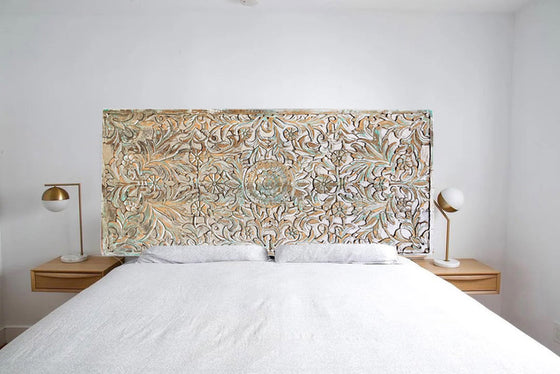 Pearl Accents Lotus Carved Sliding Barn Door Vintage Door King Headboard 80