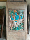 Hand Carved Krishna Sliding door, Wall Decor, Fluting Krishna Barn Door 78.5