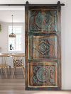 Lotus Carved Wood Door w/ Copper Nail Studs Sliding Barn Door 7'x3'