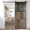 Lotus Carved Wood Door w/ Copper Nail Studs Sliding Barn Door 7'x3'