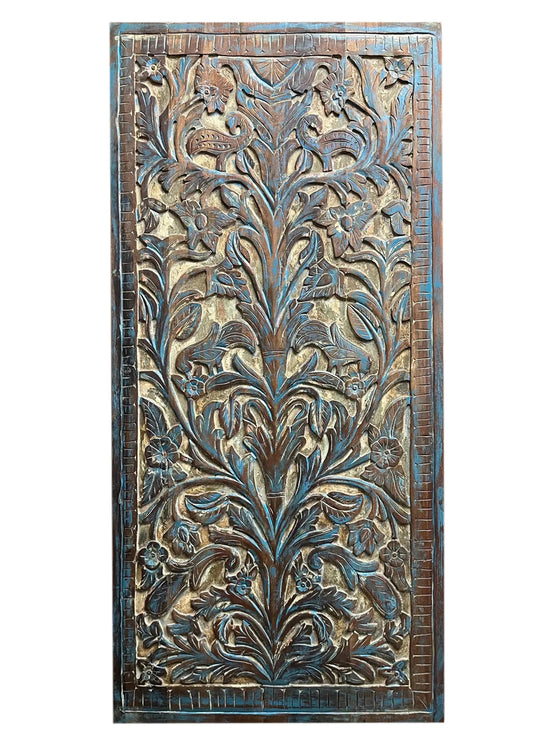 Floral Carved Wood Sliding Barndoor Bodhi Tree of Life Carved Door Wall Art 84x40