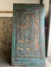 Huge Carved Wood Blue Door Brass Studs Lotus Valley Carved Sliding Barn Door 100