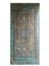 Huge Carved Wood Blue Door Brass Studs Lotus Valley Carved Sliding Barn Door 100