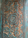 Huge Carved Wood Blue Door Brass Studs Lotus Valley Carved Sliding Barn Door 100