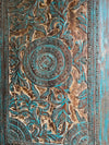 Huge Carved Wood Blue Door Brass Studs Lotus Valley Carved Sliding Barn Door 100