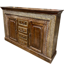  Antique Carved Sideboard TV Cabinet With Drawers Brass Accents, India 65x41