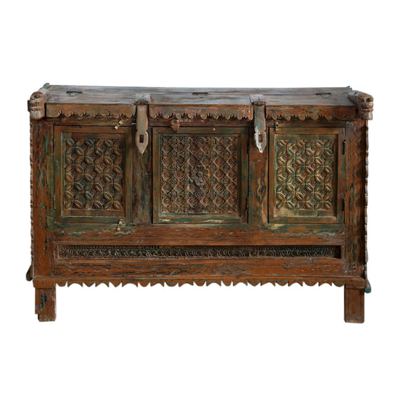 Antique Damchiya Carved Dowry Chest Vintage Accent Bar Table Console 52