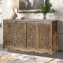  Vintage Sideboard Lattice Carved Doors Brass Studs Farmhouse Credenza