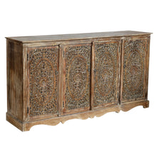  Vintage Sideboard Lattice Carved Doors Brass Studs Farmhouse Credenza