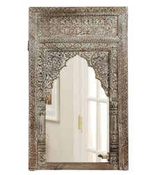  Vintage Arched Whitewash Wood Wall Mirror Carved Jharokha Home Decor 51x41