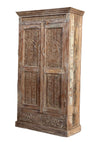 Antique Armoire Sand Wash Brass Accent Floral Carved Wardrobe Cabinet 72