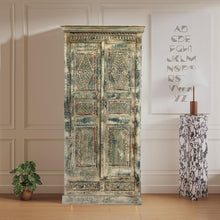  Antiqued Solid Wood Armoire Distressed Patina Rustic Wardrobe 81