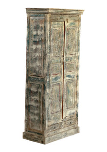  Antiqued Solid Wood Armoire Distressed Patina Rustic Wardrobe 81