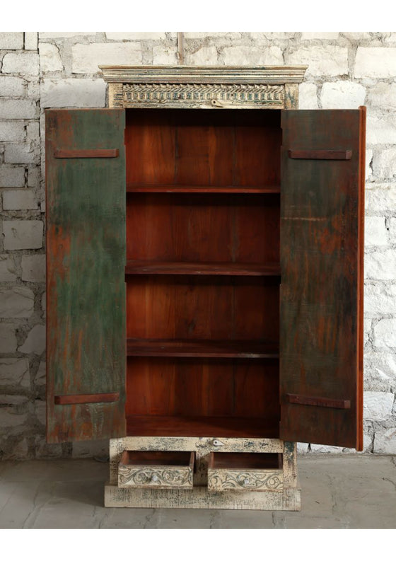 Antiqued Solid Wood Armoire Distressed Patina Rustic Wardrobe 81