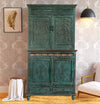 Antique Armoire Hutch Cabinet Teal Blue 4 Doors Carved Statement Armoire 81