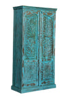 Antique Armoire Blue Floral Carved Farmhouse Cabinet Wardrobe 80