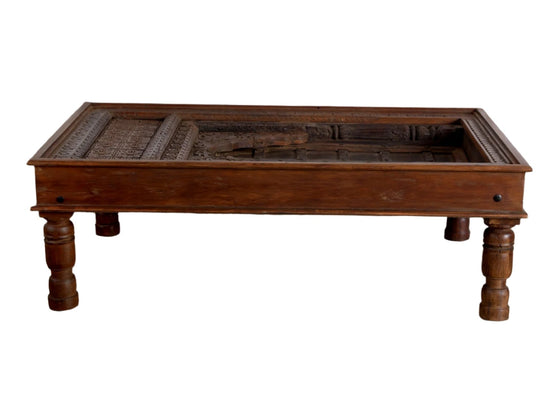 Antique Old Teak Window Coffee Table Rustic Modern Jharokha Table 55