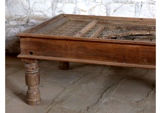 Antique Old Teak Coffee Table Wooden Hand Carved Jharokha Decorative Table