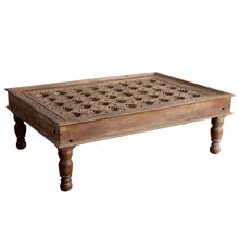  Hand-Carved Antique Farmhouse Coffee Table with Brass Floral Accents Chai Table 54