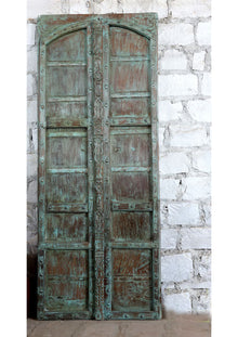  Antique Teak Doors from India Rustic Wood Blue Exterior Double Doors 81