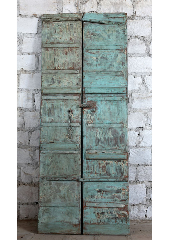 Antique Teak Doors from India Rustic Wood Blue Exterior Double Doors 81