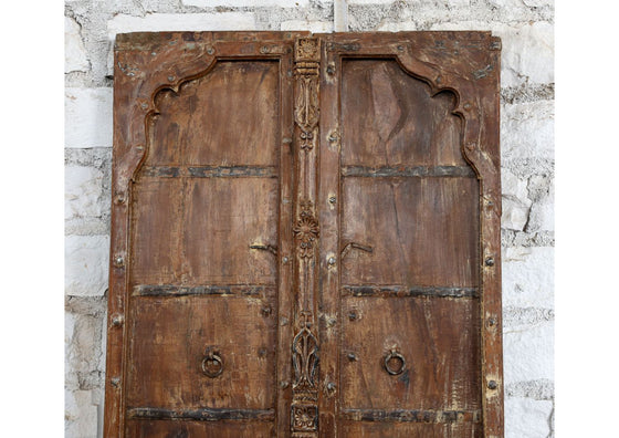 Rustic Brown Whitewash Antique Teak Wood Exterior Haveli Doors Heavy Old Doors 84