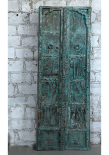  Rustic Antique Teak Wood Exterior Haveli Doors Blue wash Heavy Old Indian Doors 82