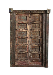  Antique Indian Door Rustic Teak Carved Vintage Garden Door with Frame 84