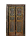 Antique Indian Door Chakra Carved Ochre Patina Exterior Teak Double Doors 85