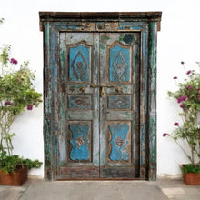  Antique Indian Door with Frame Vintage Blue Teak Exterior Doors 85