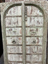 Antique Indian Jharokha Whitewashed Carved Window Door Shutter Wall Decor