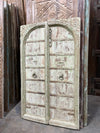 Antique Indian Jharokha Whitewashed Carved Window Door Shutter Wall Decor