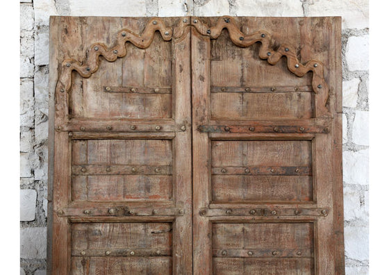 Antique Arched Door Farmhouse Entry Doors Exterior Carved Wooden Double Door 82