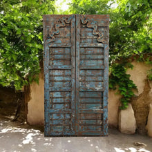  Antique Indian Door Distressed Farmhouse Blue Hand Carved Garden Doors 81