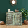 Vintage Sideboard Sunrays Carved Green Distressed Wood Credenza With Drawer