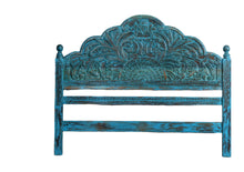  Vintage Wood Bed Headboard Blue Floral Carved Queen Headboard 65x53