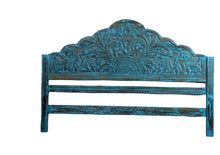  Blue Vintage Floral Scalloped King Headboard Solid Wood Hand Carved King Headboard 78