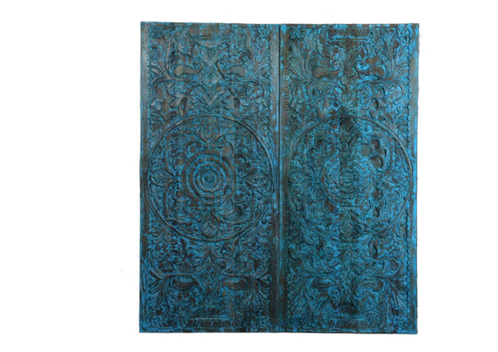 Blue Lotus Mandala Carved Sliding Barn Door Wall Art Decor Headboard 80x36