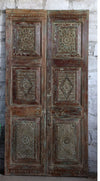 Vintage Carved Wood Door Brass Stud Double Door Sliding Barndoor 80x40