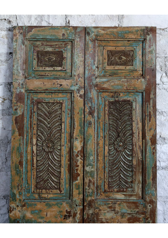 Antique Carved Teak Wood Double Doors Floral Carved Sliding Barn Door 80x36