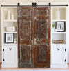 Vintage Carved Wood Double Doors Rustic Statement Sliding Barndoor 81x42